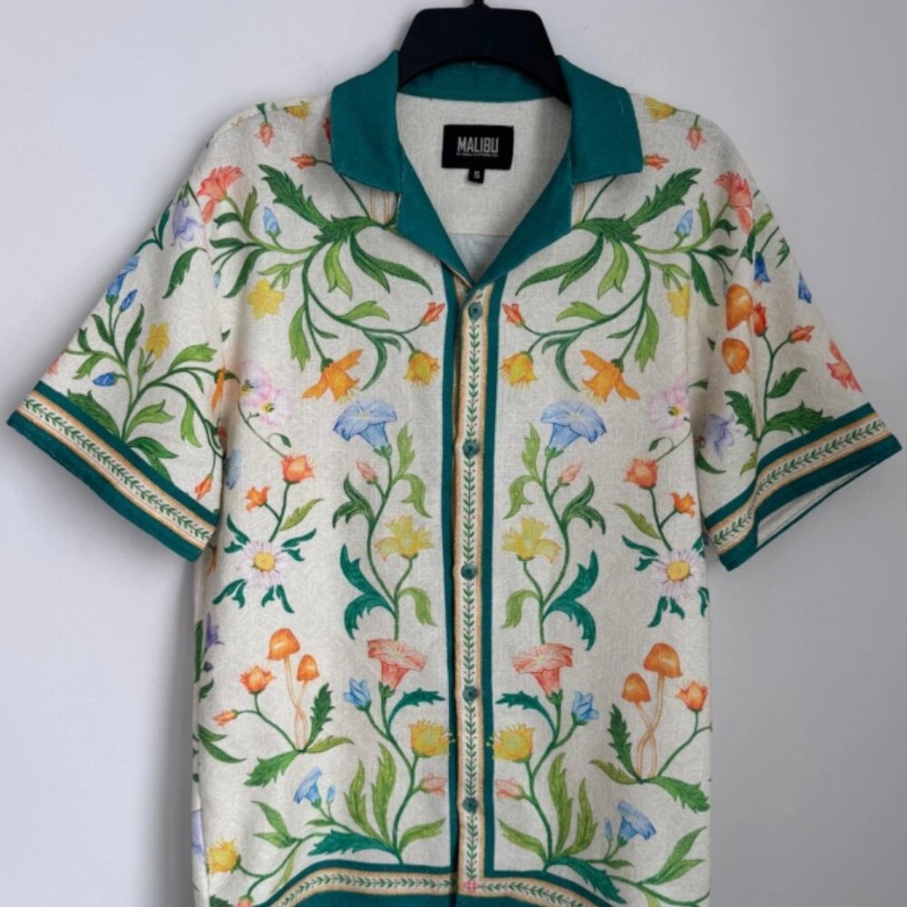 Malibu by Drill Company Mens Luxury Button Up Shirt - Floral Print (Med)